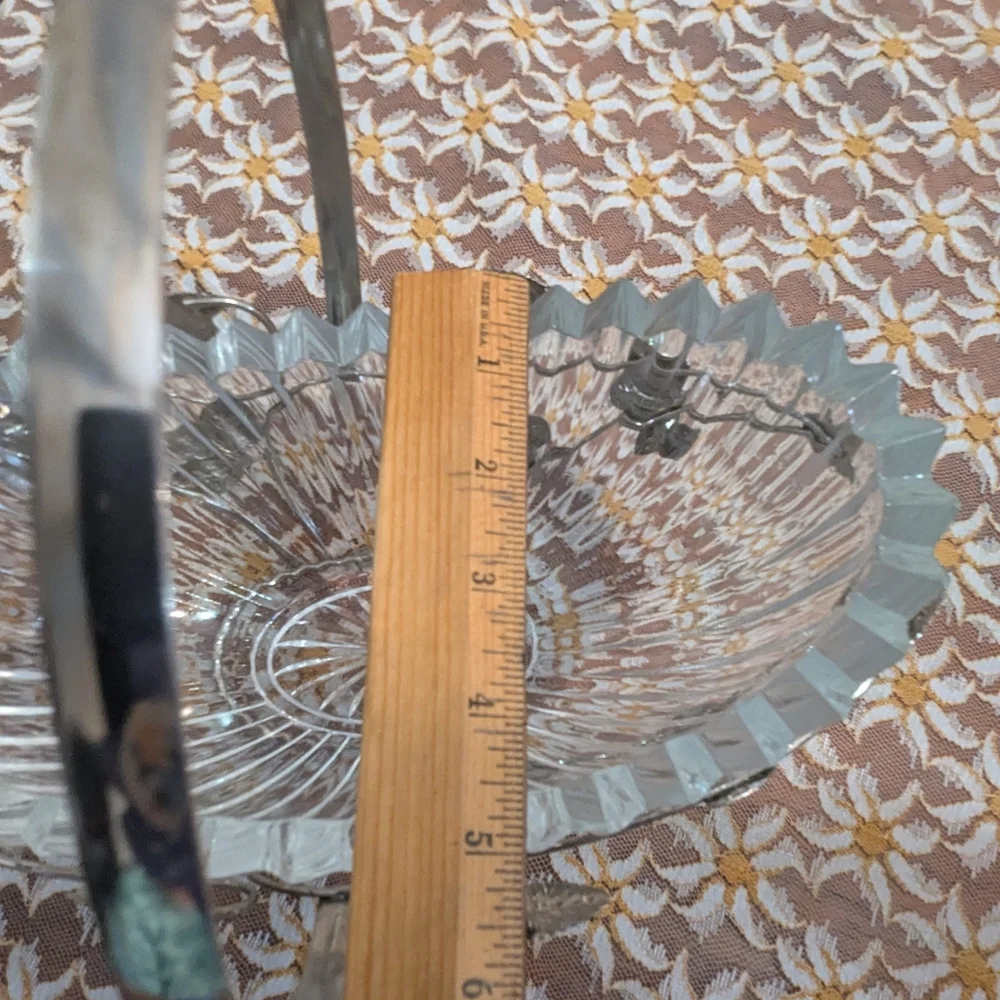 RARE English Silverplated  Leaves Basket w/ HEAVY Hand Cut Glass Bowl 30s/40s